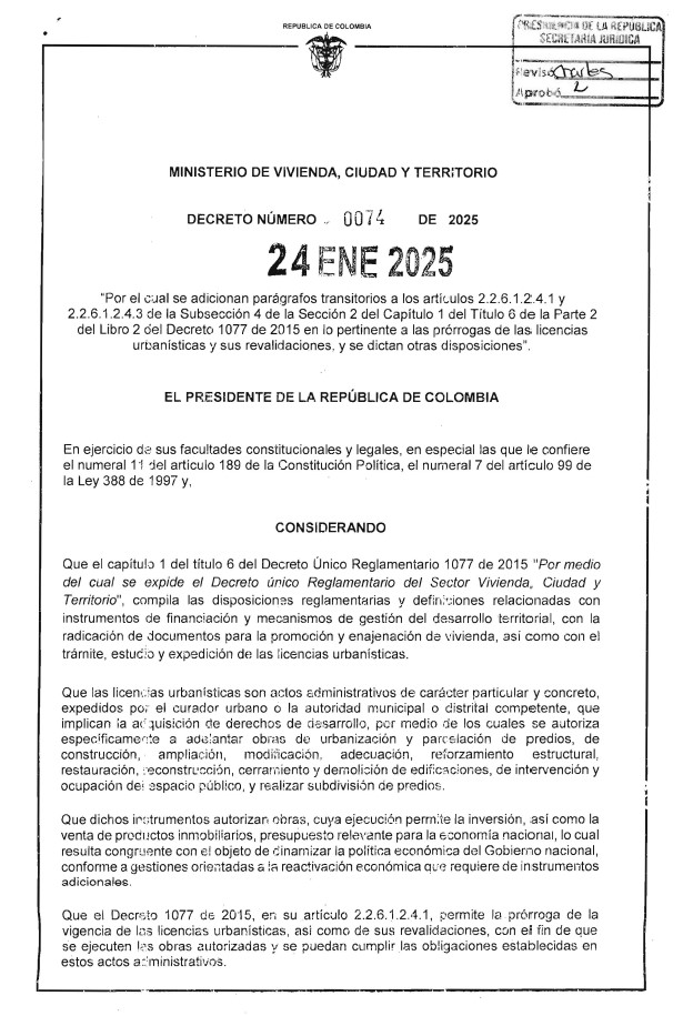 Decreto 0074 del 24 de enero de 2025